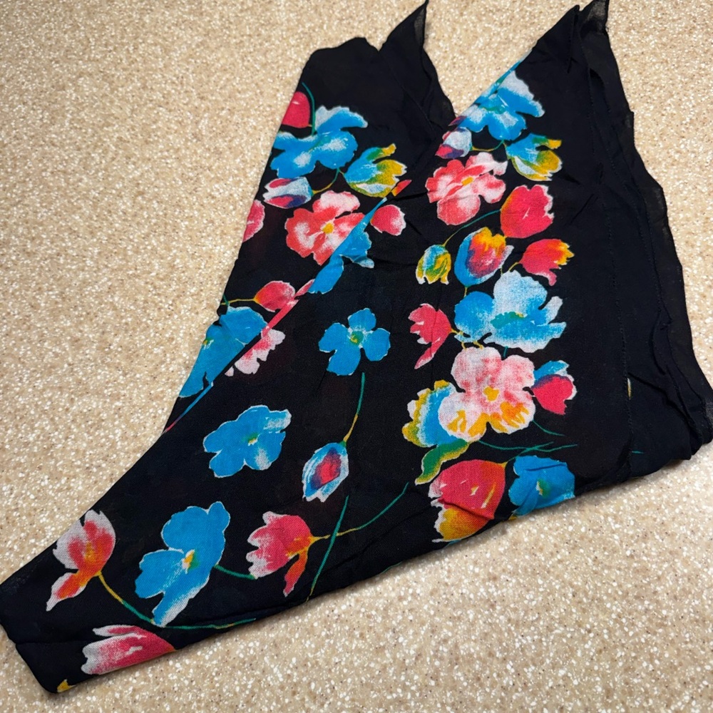 Floral Print Black Scarf